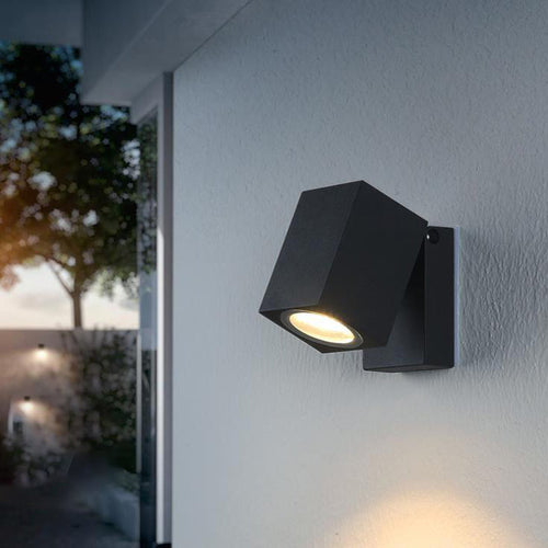 Adjustable Modern Black Square LED Outdoor Spotlight Wall Lamp for Garden