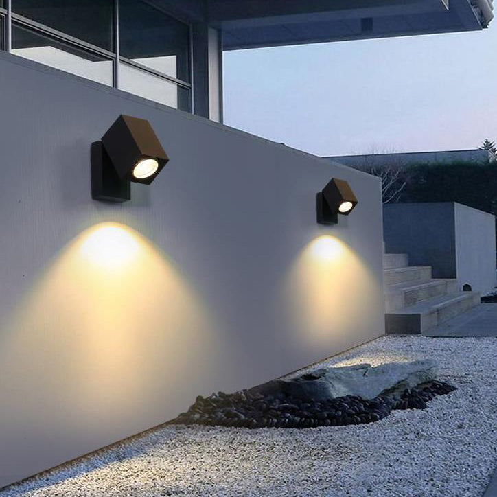 Adjustable Modern Black Square LED Outdoor Spotlight Wall Lamp for Garden