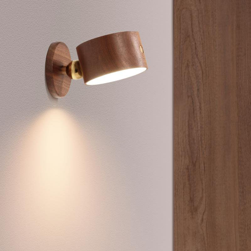 Rustic Wooden LED Wall Sconce with Rechargeable Touch Control for Bedrooms