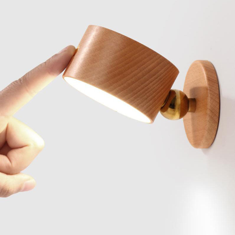 Rustic Wooden LED Wall Sconce with Rechargeable Touch Control for Bedrooms