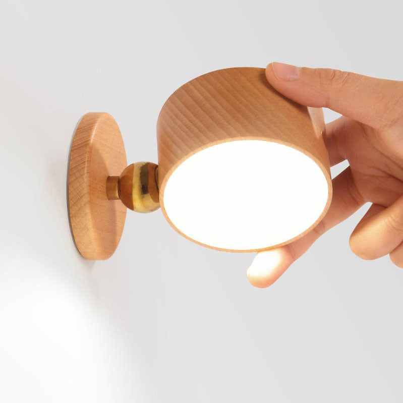 Rustic Wooden LED Wall Sconce with Rechargeable Touch Control for Bedrooms