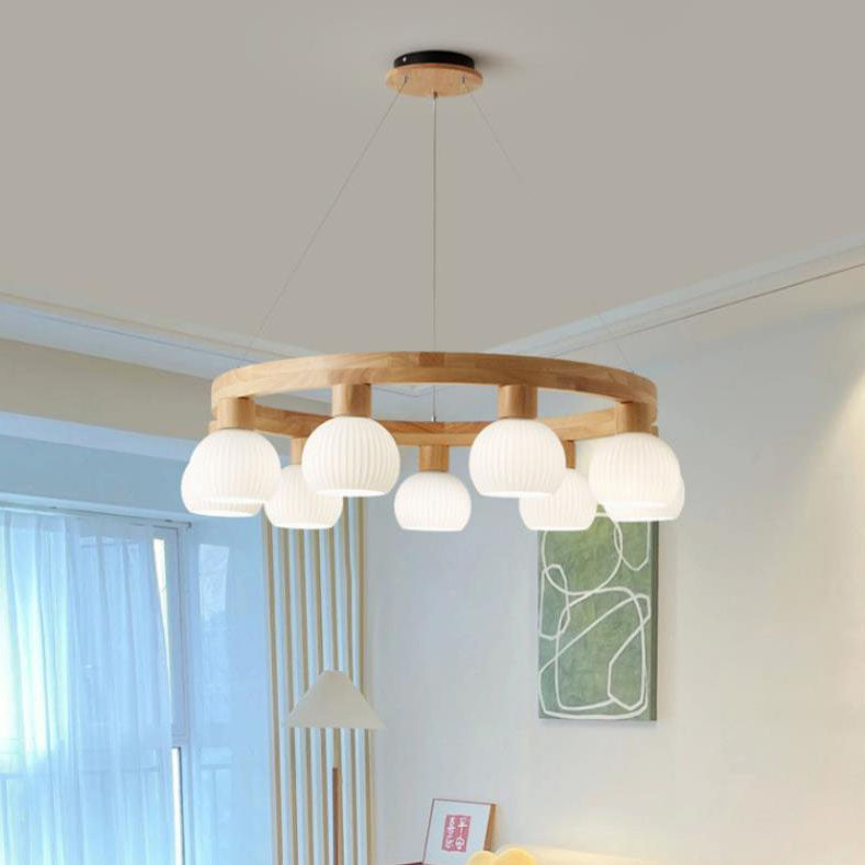 Rustic Japanese Style Textured Glass Globe Chandelier for Living Room