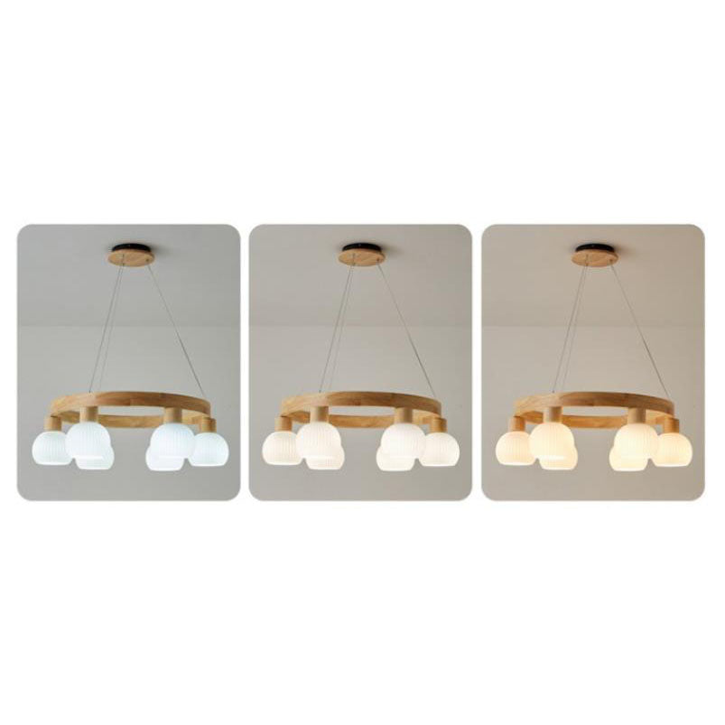 Rustic Japanese Style Textured Glass Globe Chandelier for Living Room