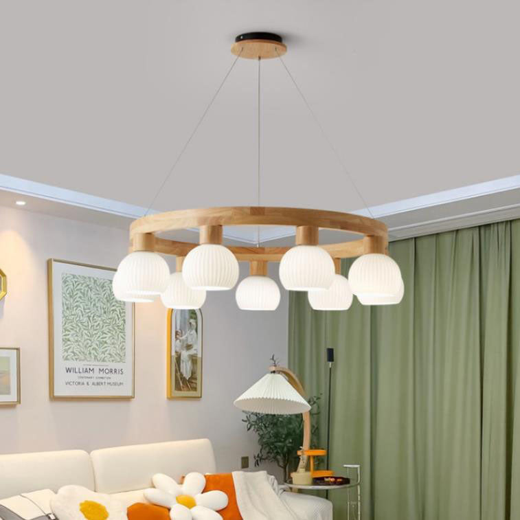 Rustic Japanese Style Textured Glass Globe Chandelier for Living Room