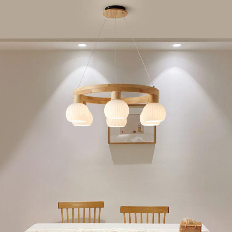 Rustic Japanese Style Textured Glass Globe Chandelier for Living Room