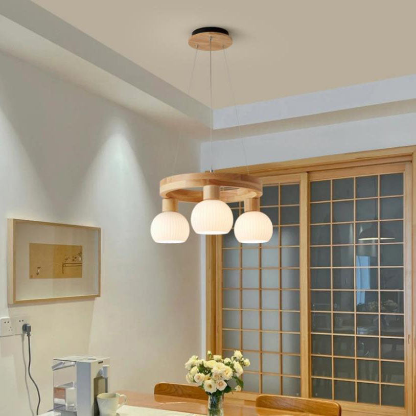 Rustic Japanese Style Textured Glass Globe Chandelier for Living Room