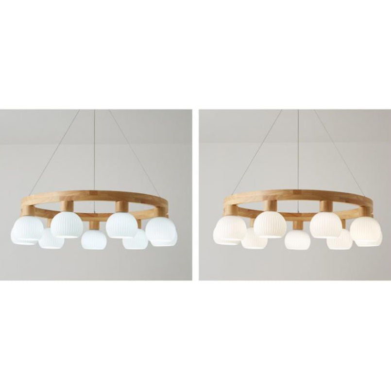 Rustic Japanese Style Textured Glass Globe Chandelier for Living Room