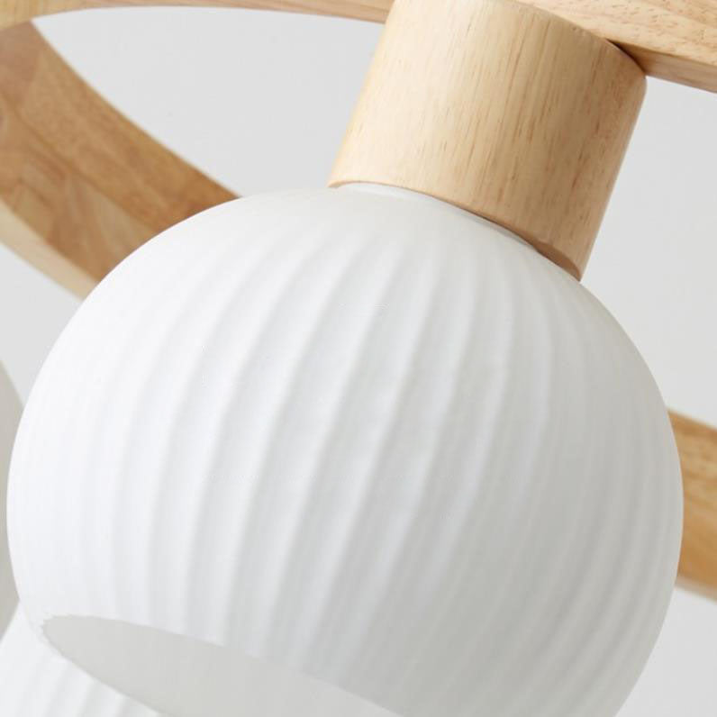 Rustic Japanese Style Textured Glass Globe Chandelier for Living Room
