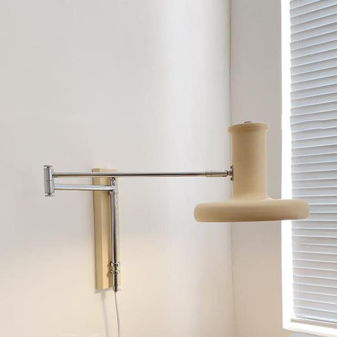 Beige Nordic Minimalist Swing Arm 1-Light Wall Sconce for Bedroom Decor