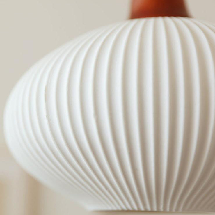 Japanese Ceramic Pleated Dome Pendant Light in Wood & Iron for Home