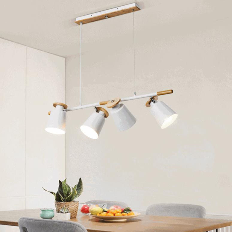 Nordic Minimalist 4-Light Macaron Color Wood & Iron Island Chandelier