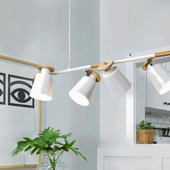 Nordic Minimalist 4-Light Macaron Color Wood & Iron Island Chandelier