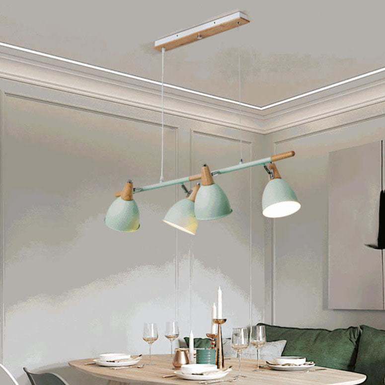 Nordic Minimalist 4-Light Macaron Color Wood & Iron Island Chandelier