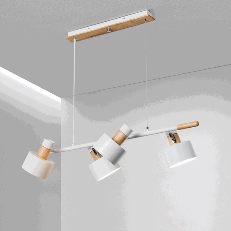 Nordic Minimalist 4-Light Macaron Color Wood & Iron Island Chandelier