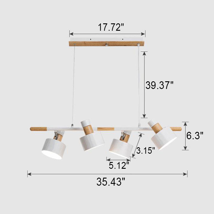 Nordic Minimalist 4-Light Macaron Color Wood & Iron Island Chandelier