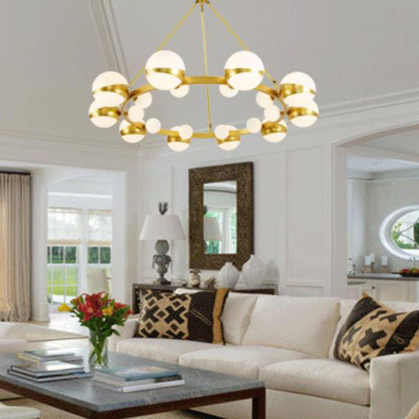 Modern Gold Wrought Iron & Glass Ball Chandelier for Living Room