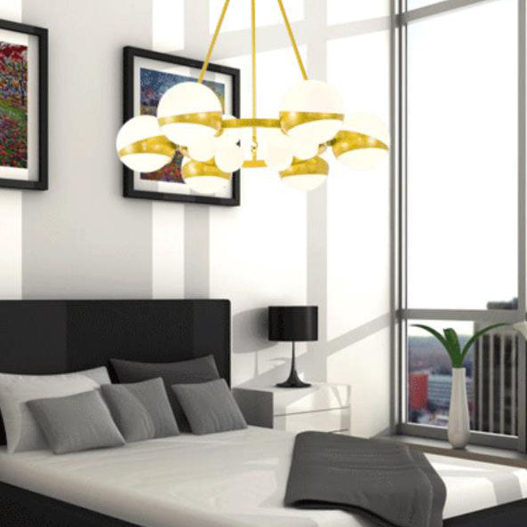 Modern Gold Wrought Iron & Glass Ball Chandelier for Living Room
