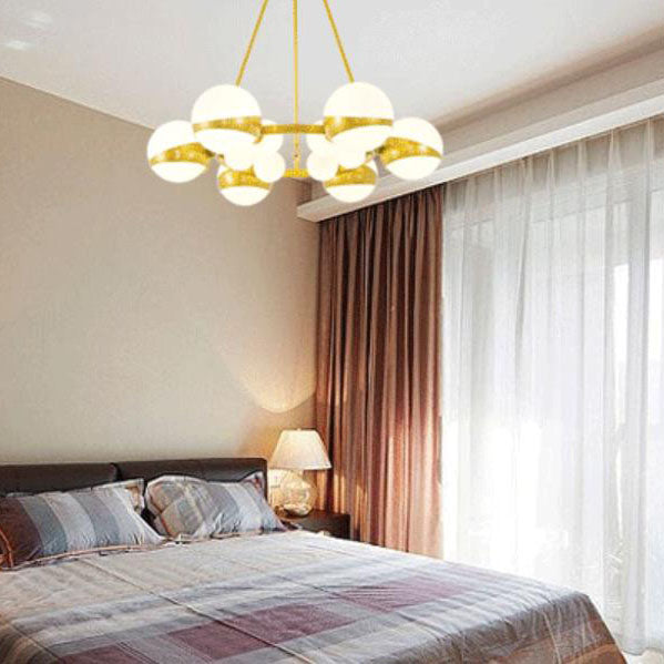 Modern Gold Wrought Iron & Glass Ball Chandelier for Living Room