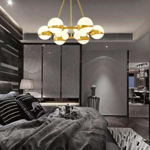 Modern Gold Wrought Iron & Glass Ball Chandelier for Living Room