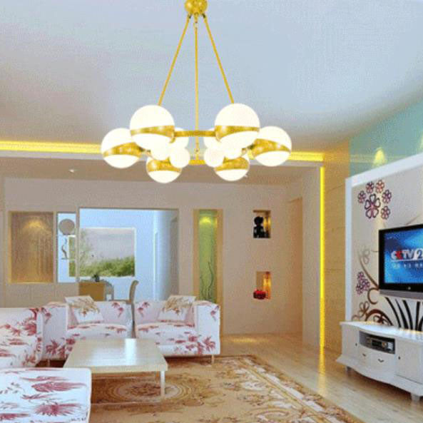 Modern Gold Wrought Iron & Glass Ball Chandelier for Living Room
