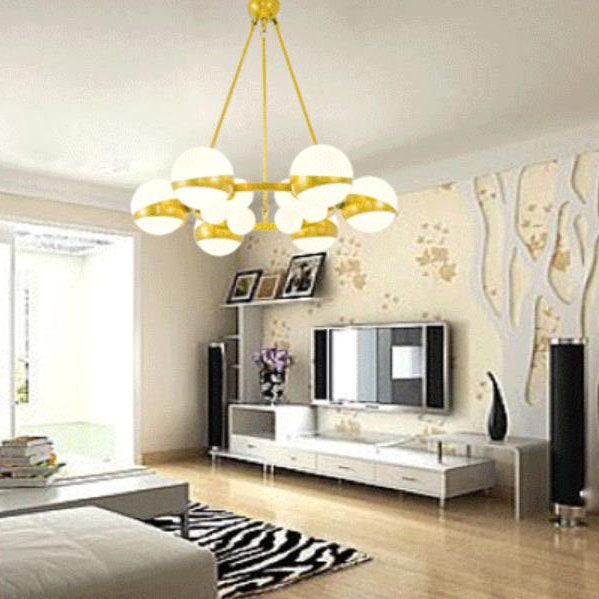 Modern Gold Wrought Iron & Glass Ball Chandelier for Living Room