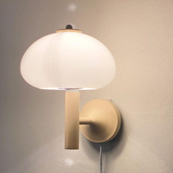 Nordic White Iron and Glass Dome 1-Light Wall Sconce for Bedroom Decor