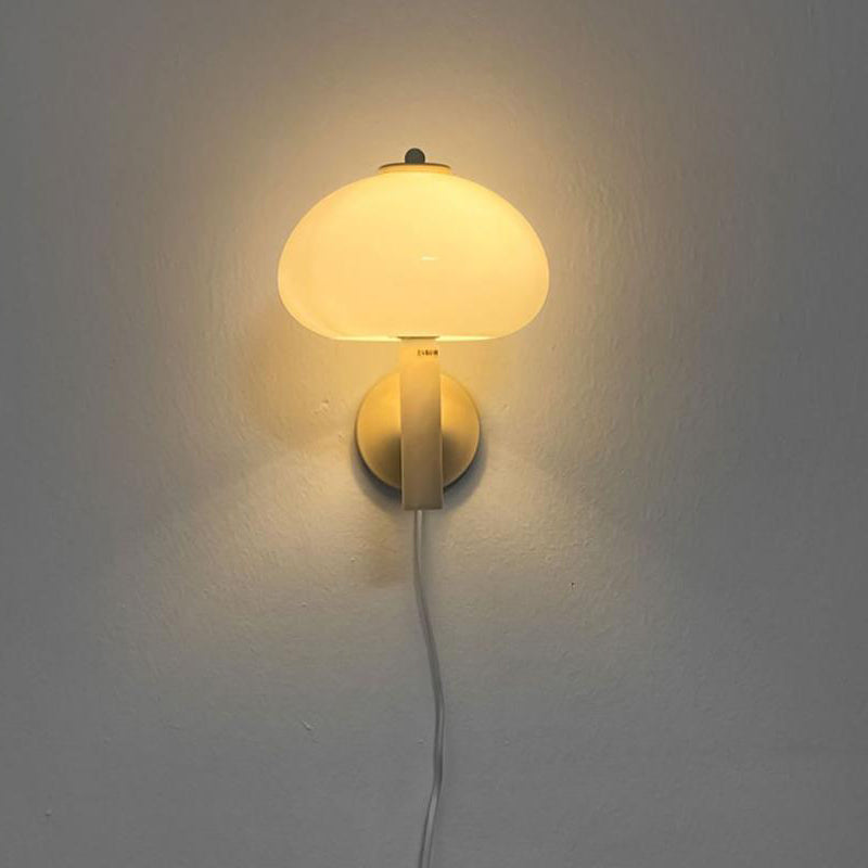 Nordic White Iron and Glass Dome 1-Light Wall Sconce for Bedroom Decor