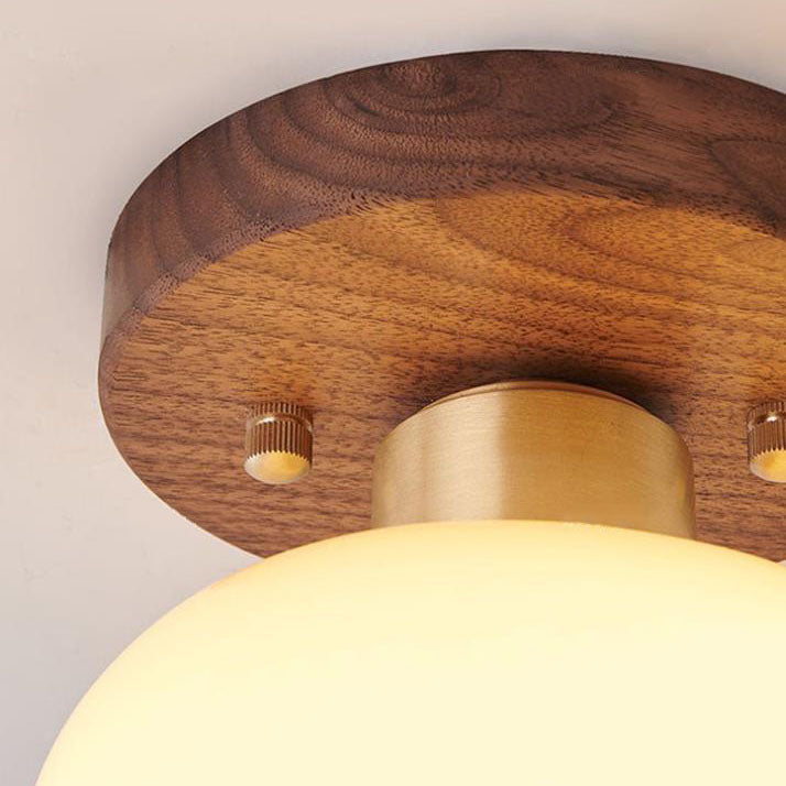 Vintage Walnut Brass Semi-Flush Mount Ceiling Light for Living Room
