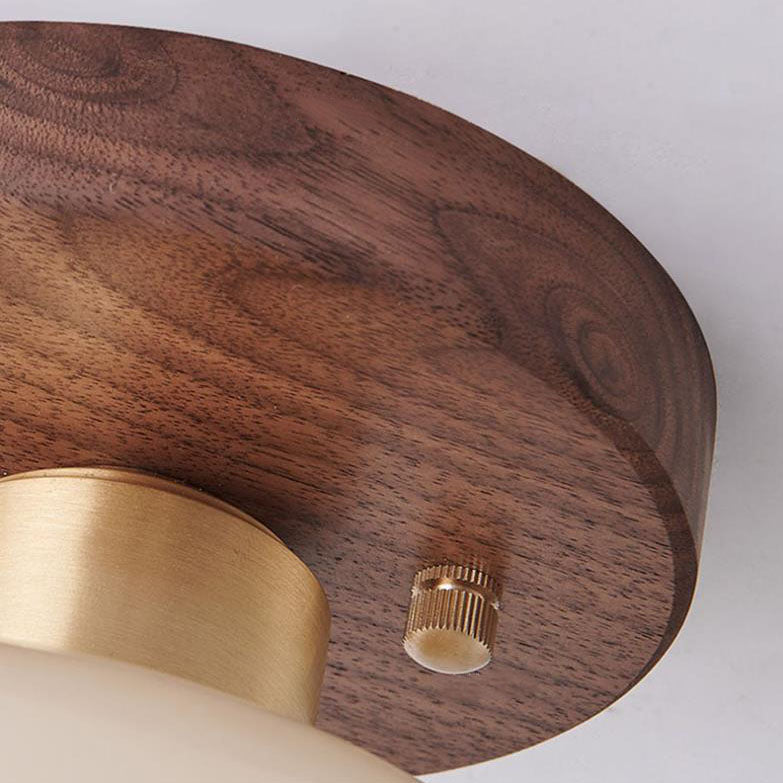 Vintage Walnut Brass Semi-Flush Mount Ceiling Light for Living Room