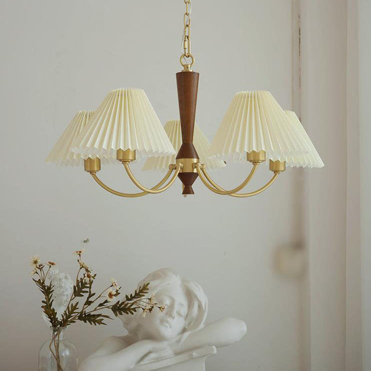 Nordic Retro Style Copper Pleated Chandelier for Living Room 3/5-Light