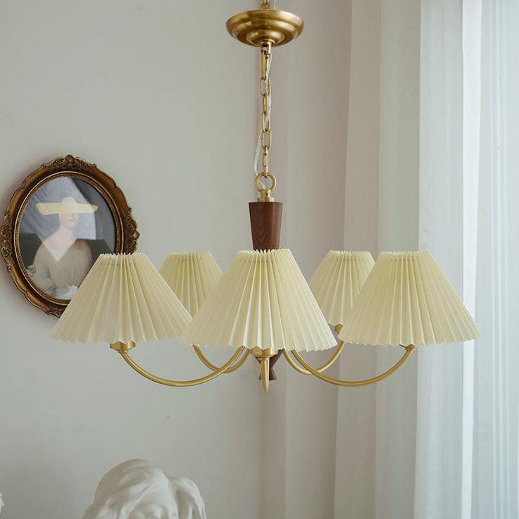 Nordic Retro Style Copper Pleated Chandelier for Living Room 3/5-Light