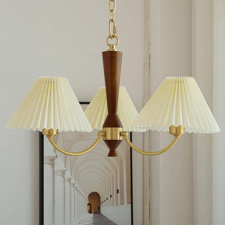 Nordic Retro Style Copper Pleated Chandelier for Living Room 3/5-Light