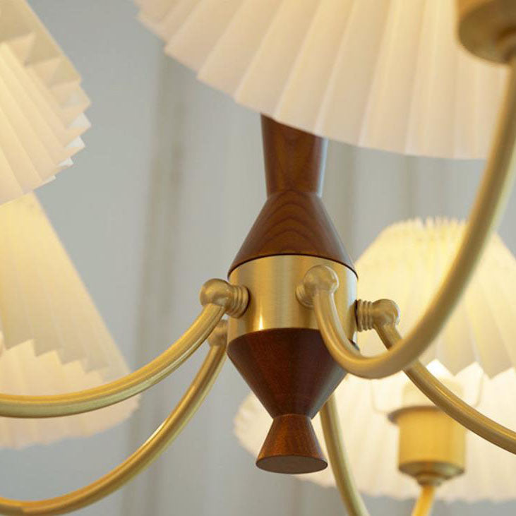 Nordic Retro Copper Pleated 3/5-Light Chandelier for Living Room Decor