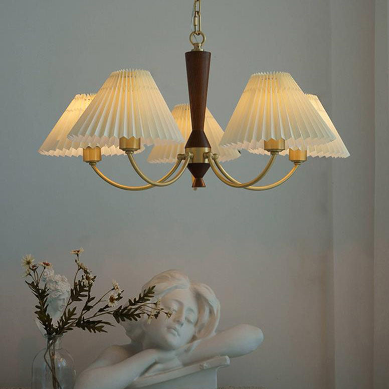Nordic Retro Copper Pleated 3/5-Light Chandelier for Living Room Decor
