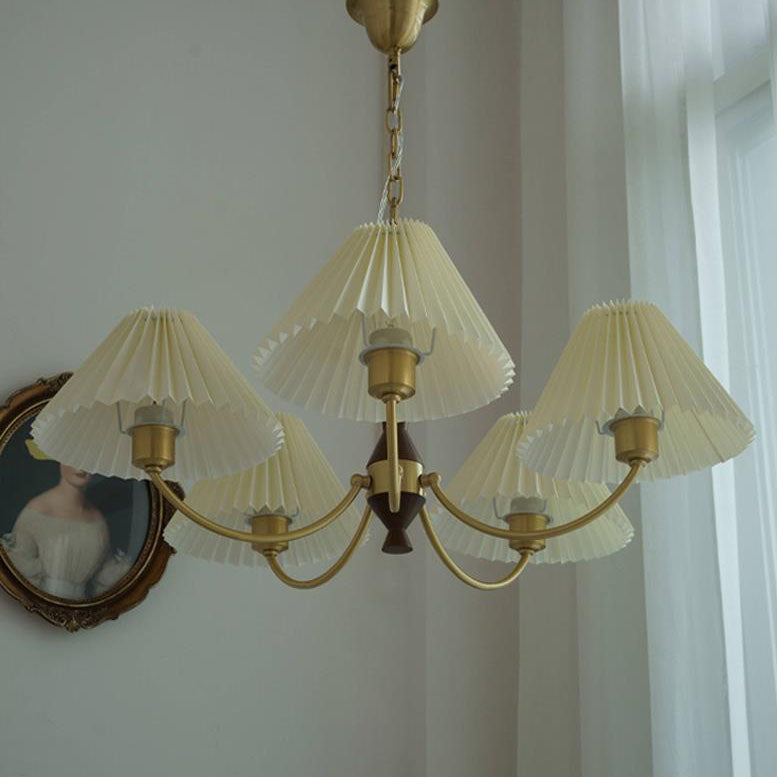 Nordic Retro Style Copper Pleated Chandelier for Living Room 3/5-Light