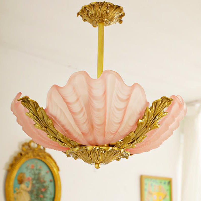 Elegant Brass Finish Art Deco Shell Chandelier for Living Room Lighting