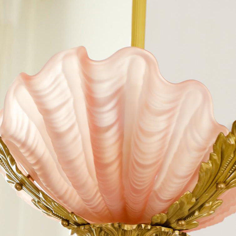 Elegant Brass Finish Art Deco Shell Chandelier for Living Room Lighting