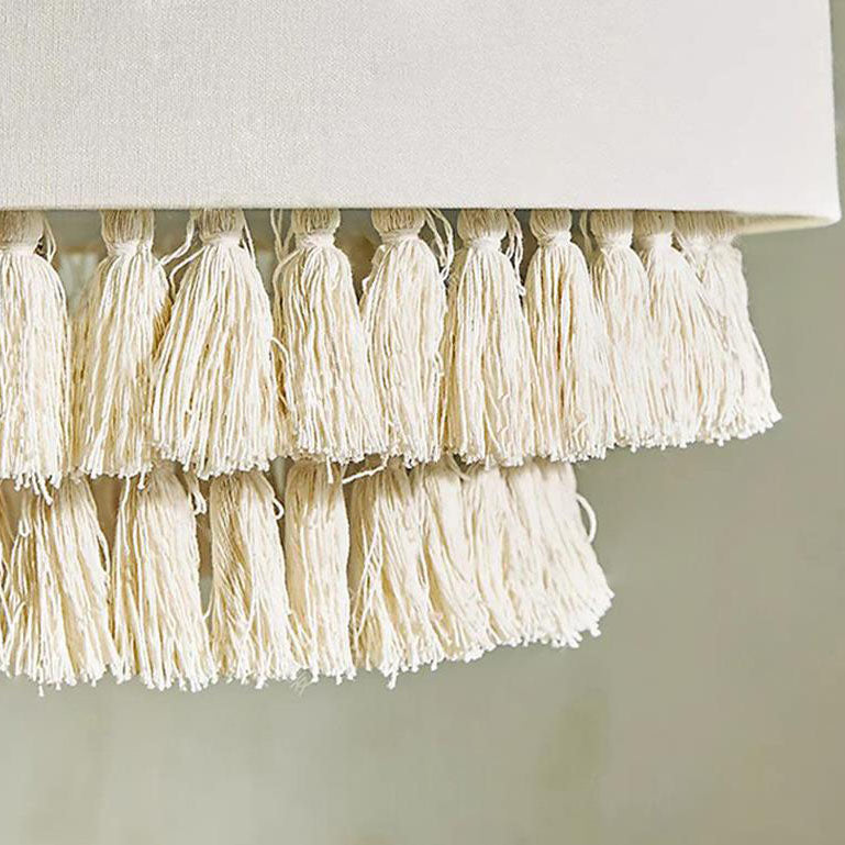 Bohemian Fabric Cylinder Tassel Chandelier Light for Living Room Decor