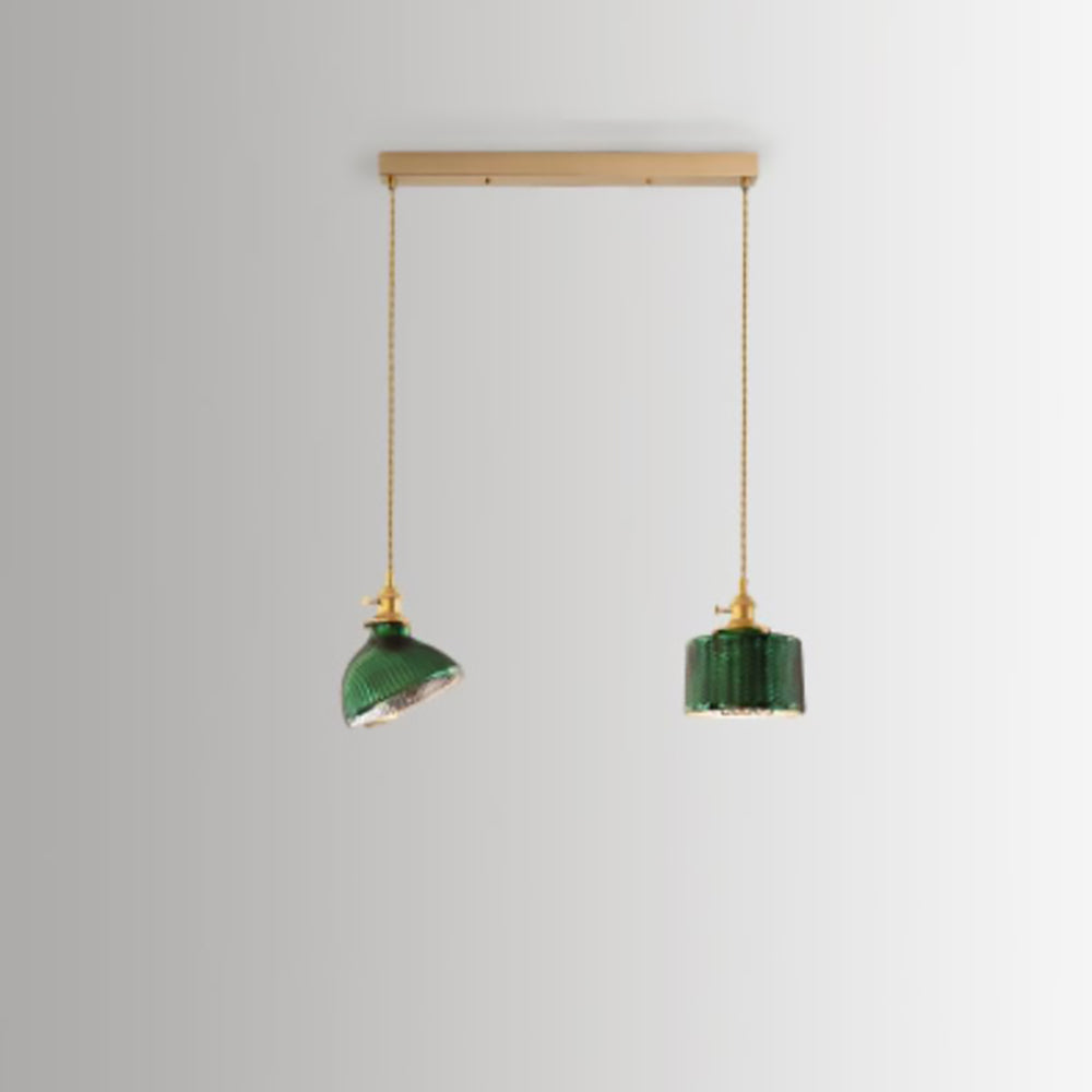 Vintage Green Brass Glass Chandelier Pendant Light for Kitchen Island