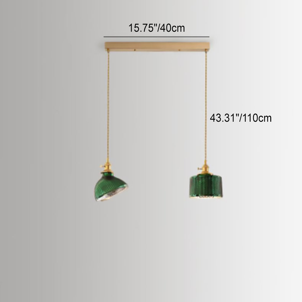 Vintage Green Brass Glass Chandelier Pendant Light for Kitchen Island