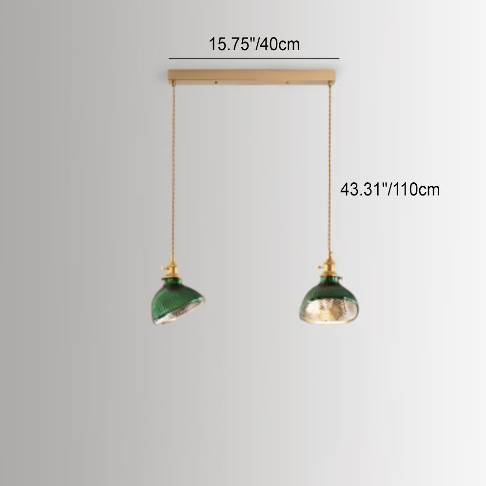 Vintage Green Brass Glass Chandelier Pendant Light for Kitchen Island
