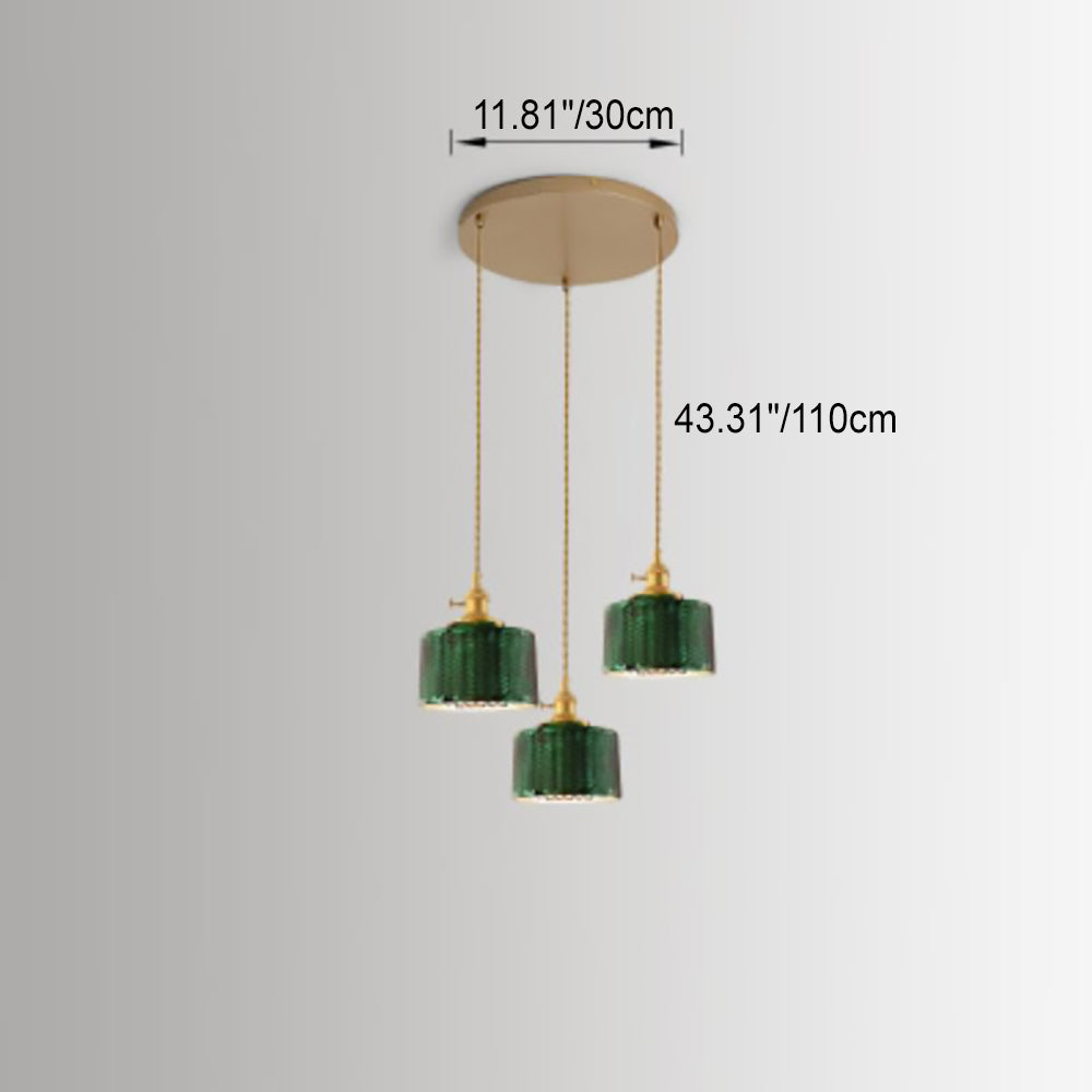 Vintage Green Brass Glass Chandelier Pendant Light for Kitchen Island