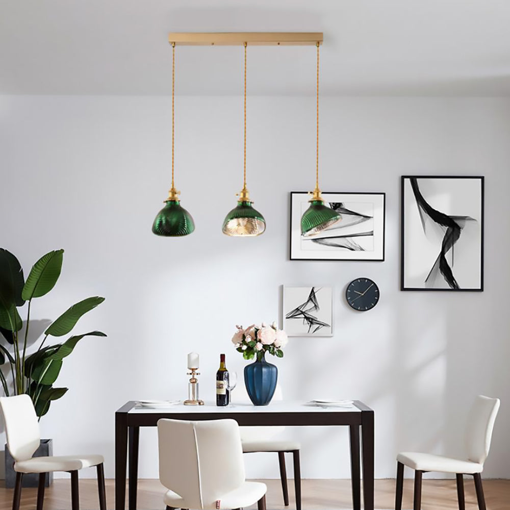 Vintage Green Brass Glass Chandelier Pendant Light for Kitchen Island