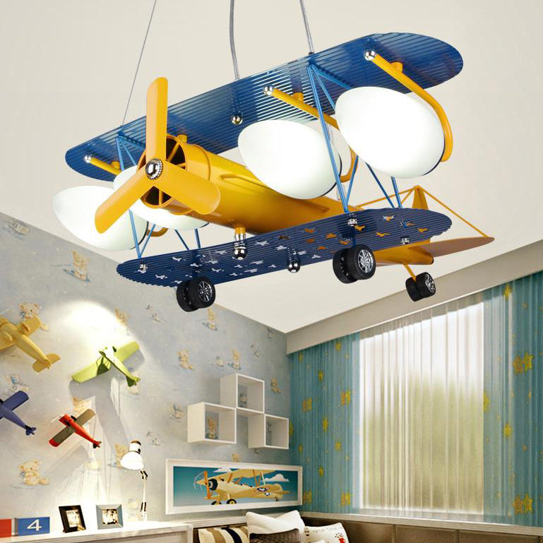 Colorful Cartoon Aircraft 5-Light Metal Chandelier for Kids' Bedroom