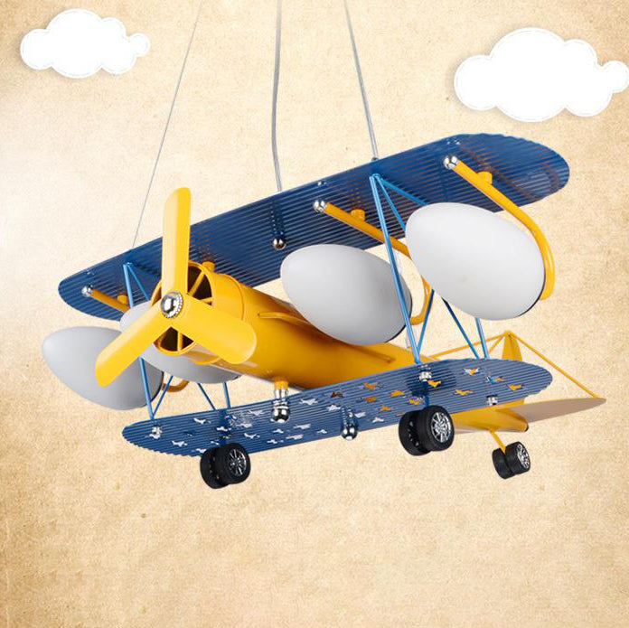 Colorful Cartoon Aircraft 5-Light Metal Chandelier for Kids' Bedroom
