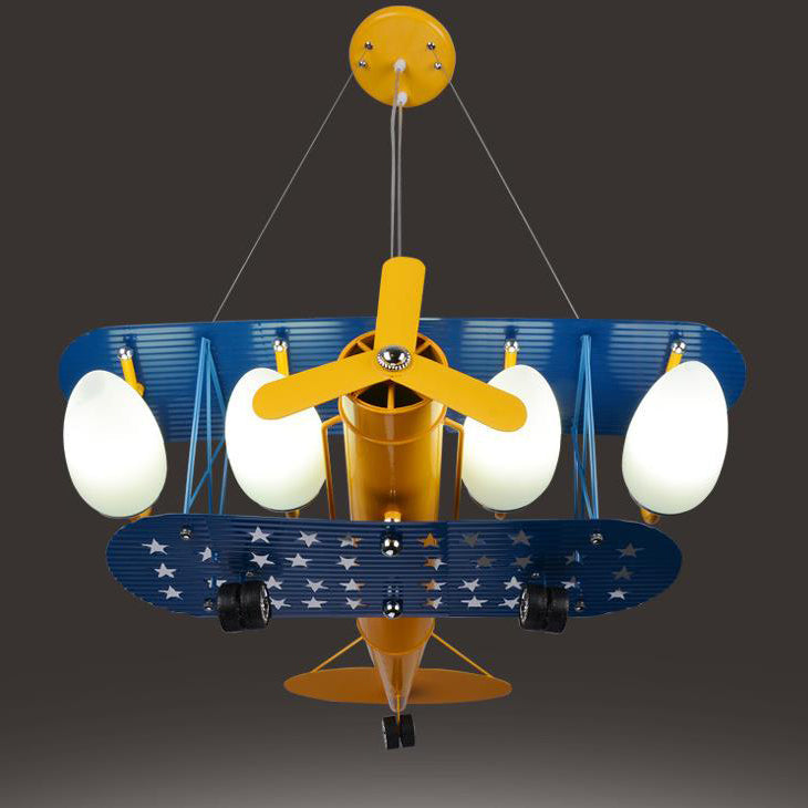 Colorful Cartoon Aircraft 5-Light Metal Chandelier for Kids' Bedroom
