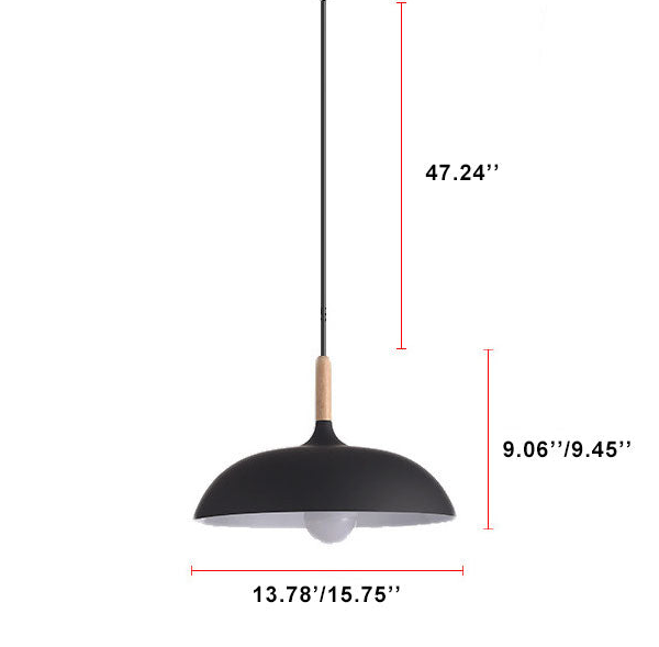 Sleek Black Metal and Wood Dome Pendant Light for Kitchen or Dining Room