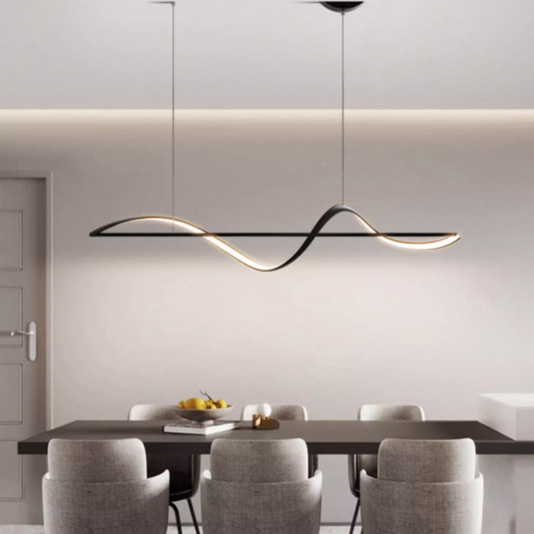 Sleek Aluminum Linear LED Chandelier in Silicone for Dining Room Elegance