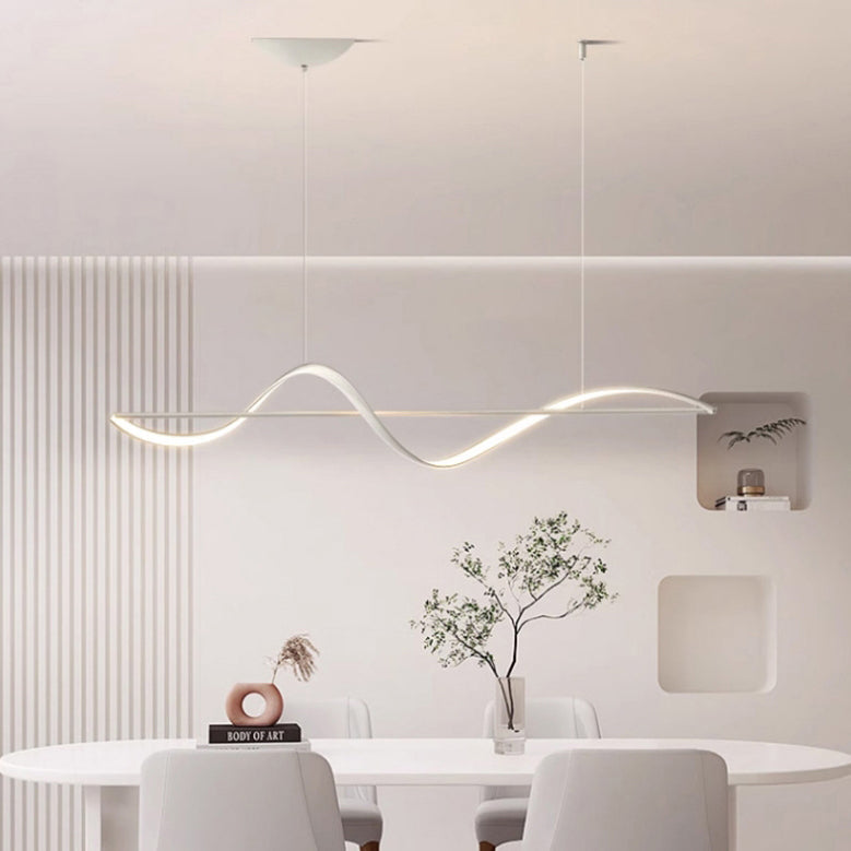 Sleek Aluminum Linear LED Chandelier in Silicone for Dining Room Elegance