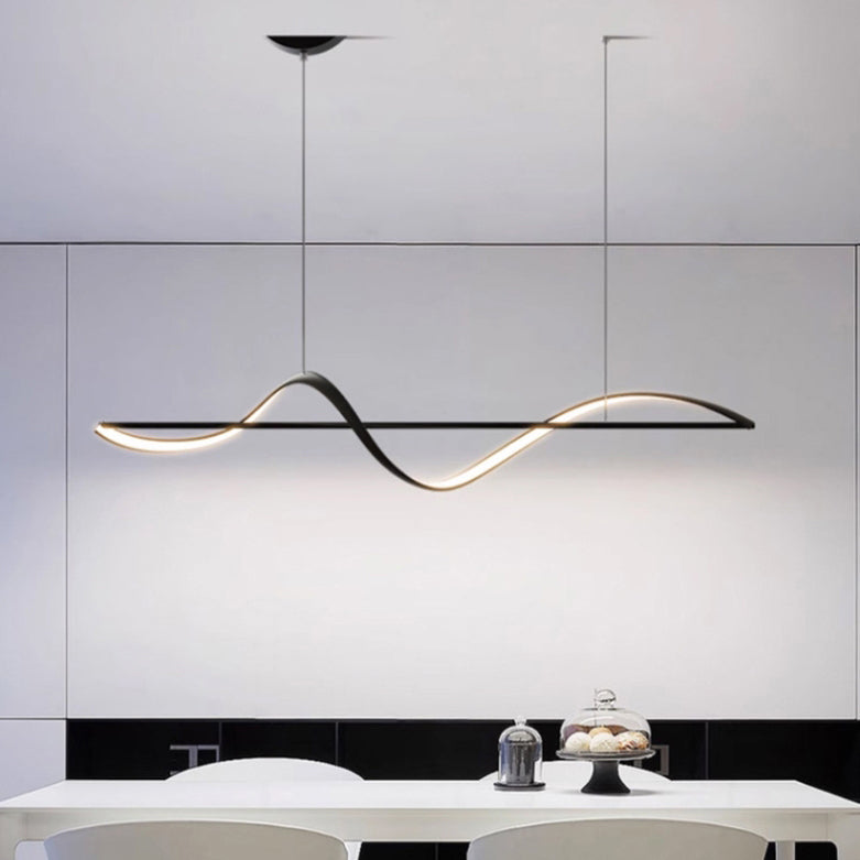 Sleek Aluminum Linear LED Chandelier in Silicone for Dining Room Elegance